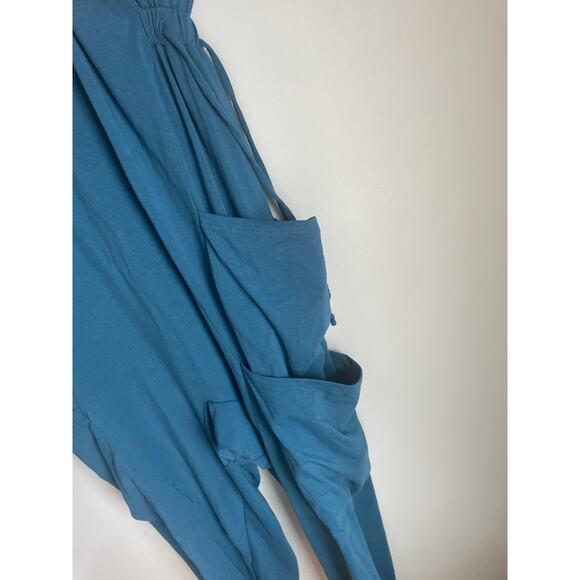 Blue Harem Jumpsuit Comfy Stretchy Cargo Large Summer Pockets Lounge Casual - Picture 4 of 7